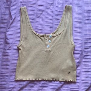 American eagle yellow cropped button tank top, size x small
